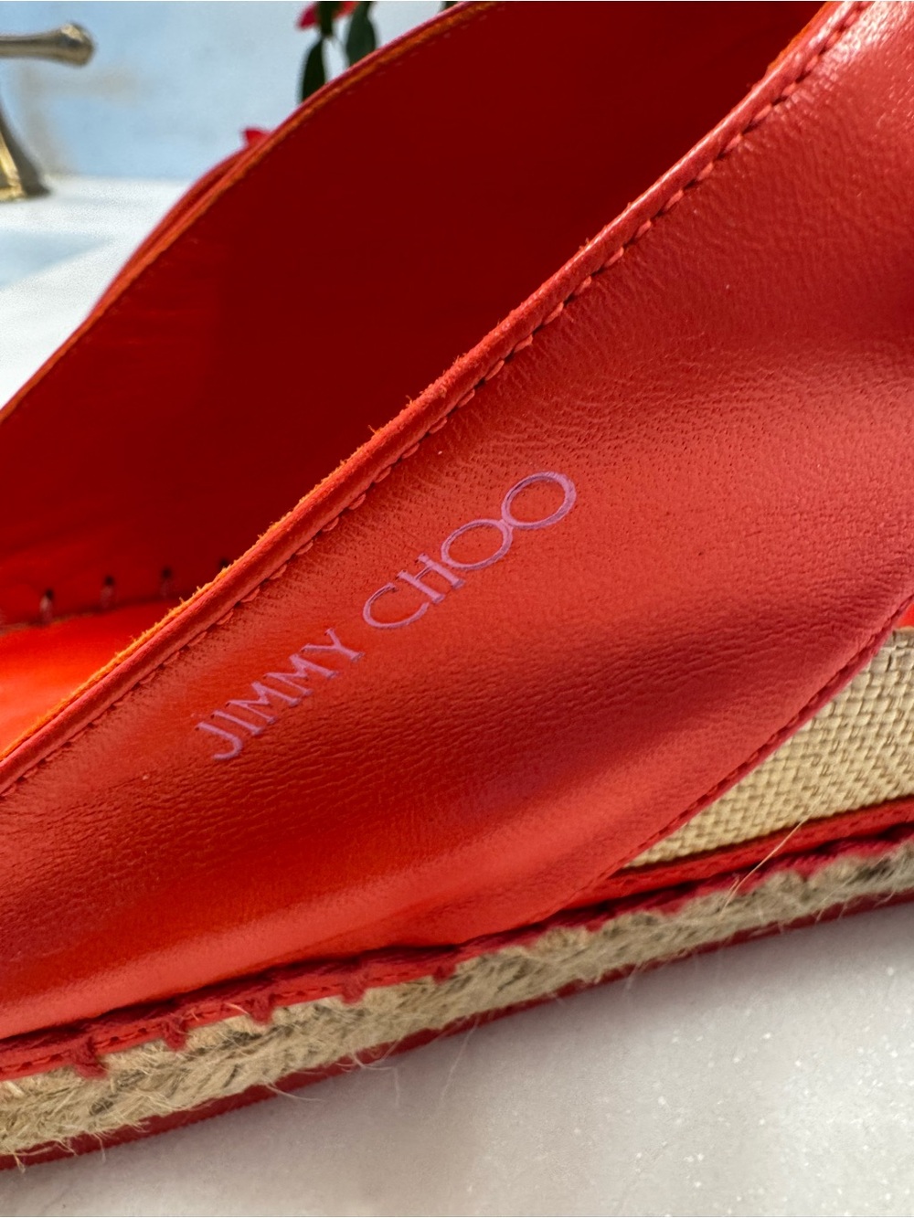 Jimmy Choo Red Bow Espadrille Mules with Natural Upper - Picture 4 of 7